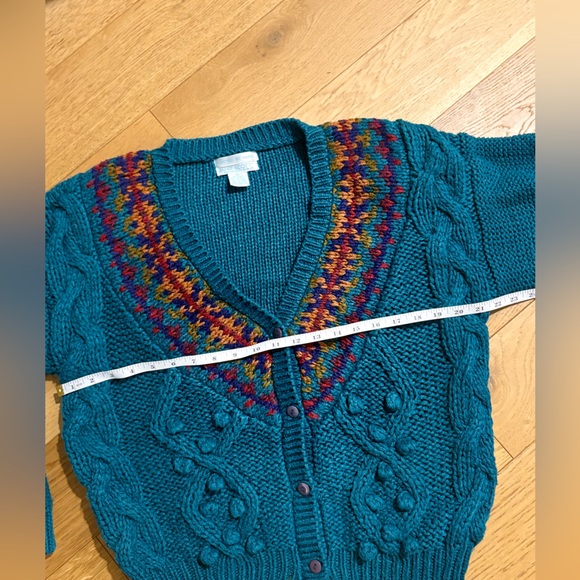 Vintage Teal Cable Knit Women's Sweater - Picture 2 of 7